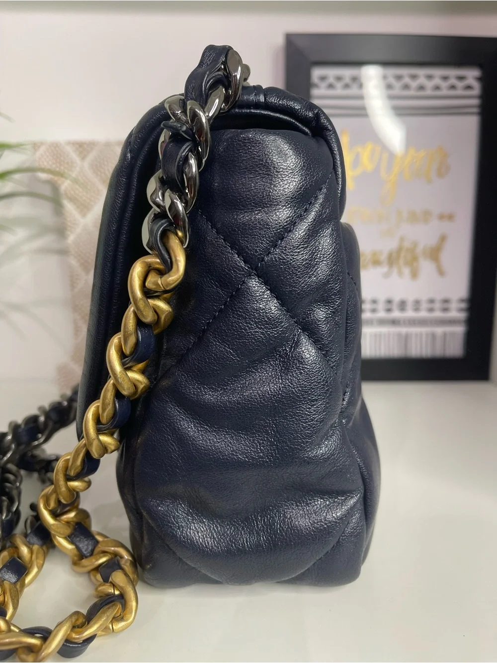 CHANEL 19 Small Quilted Shoulder Bag in Navy